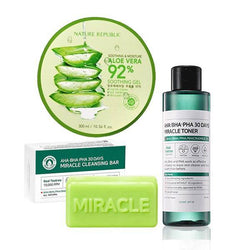 [BigSale] Some by mi aha bha Miracle toner + Miracle Soap + Aloe Vera Gel 300ml with FREE bubble foam net (SET)